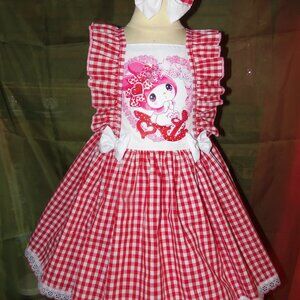 Hello Kitty Gingham fabric Girl Dress and Bow Size 4t NEW